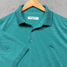 Tommy Bahama Island Zone Polo Shirt Mens Large Green Teal Short Sleeve Logo