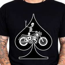 Skeleton Motorcycle Ace Of Spades Skull Biker Rider Rock Gambler Graphic T-Shirt