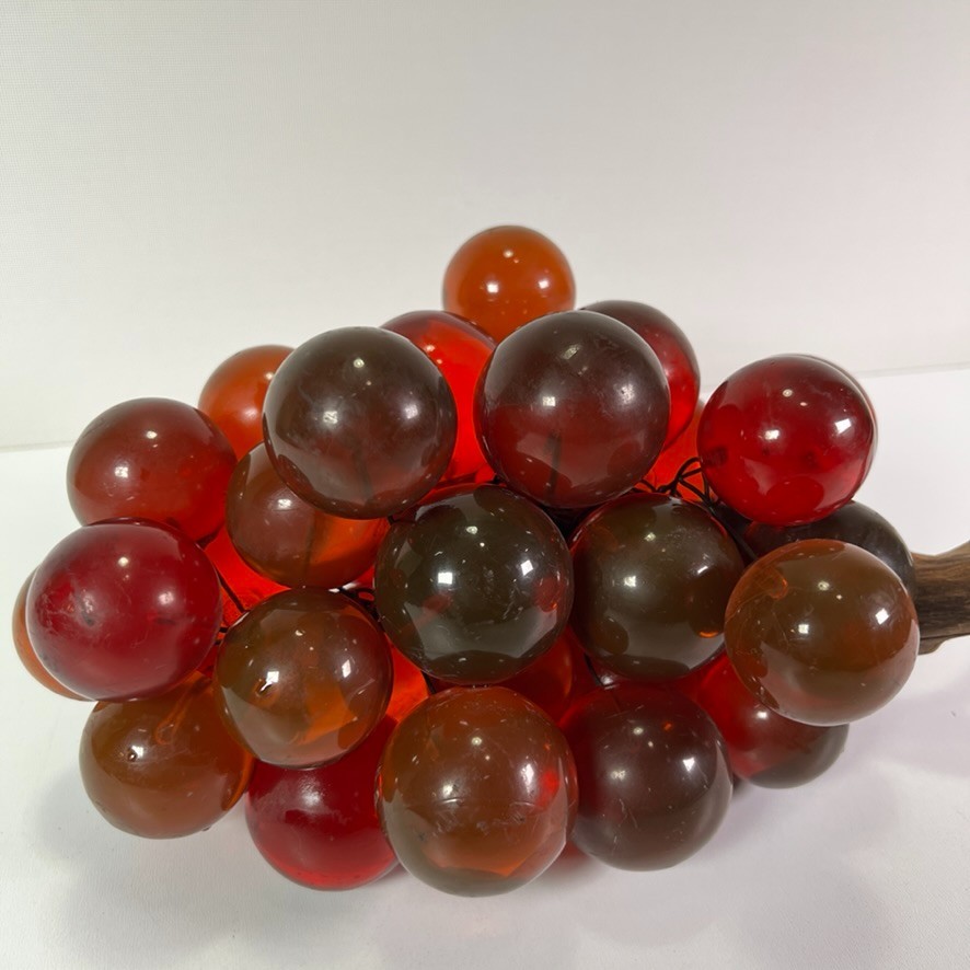 Vintage Mid Century Cluster of Red Acrylic Lucite Grapes Drift Wood Decorative