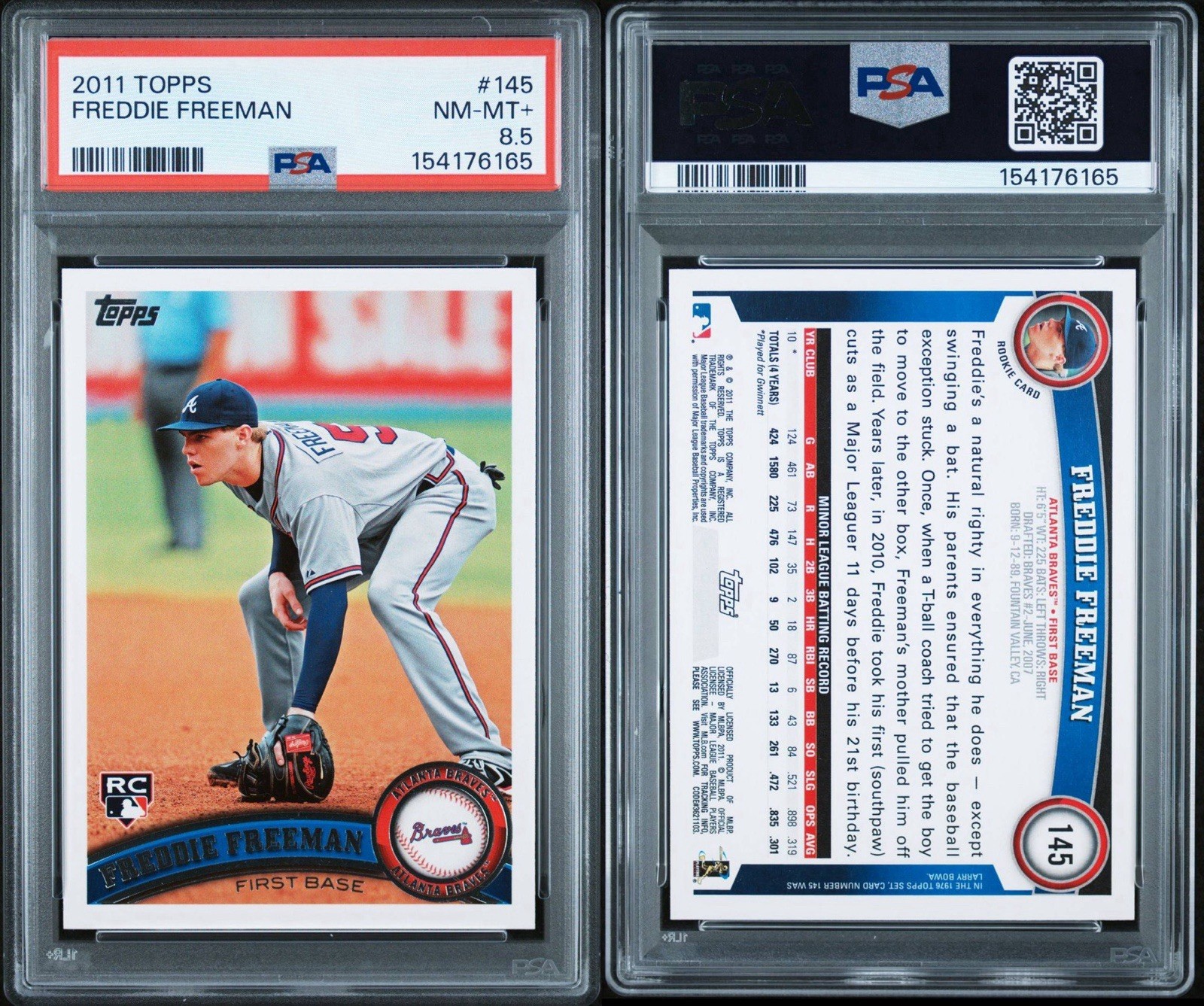 FREDDIE FREEMAN 2011 TOPPS 145 📈 ROOKIE CARD RC PSA 8.5 view 3