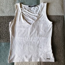 Vintage River Island cremefarbenes Damen-Tanktop V-Ausschnitt Größe 12 SIEHE MASSE IM BILD