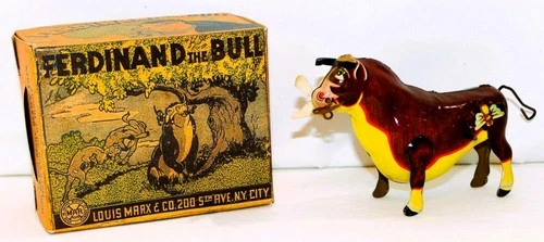 NEAR MINT BOXED SET: DISNEY 1938 "FERDINAND THE BULL" TIN WIND-UP TOY BY MARX