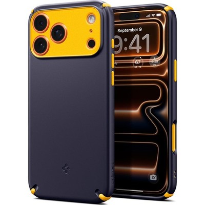 Handyhülle für iPhone 17 Pro Spigen Case Cover Schutzhülle Etui Dunkelblau-Gelb