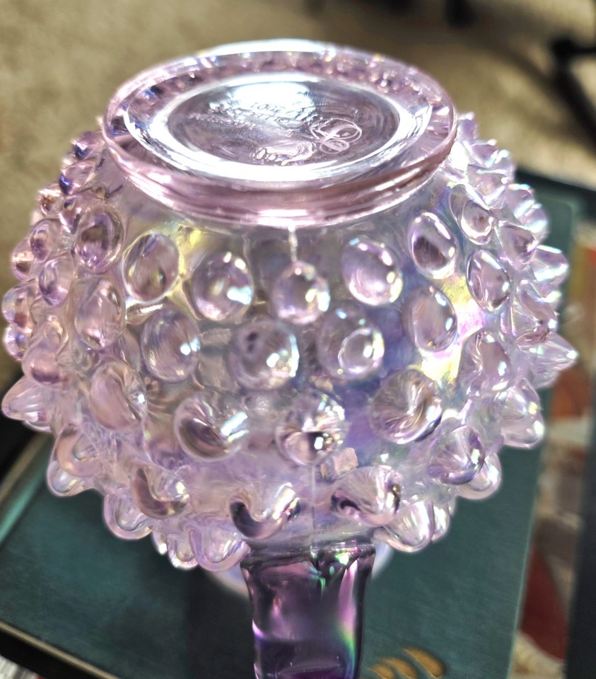 Fenton Pink Chiffon Opalescent Hobnail Cruet - Violet Carnival Stopper ...