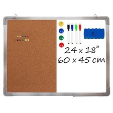 Combination Whiteboard Bulletin Board, 24x18 in Dry Erase Board with Cork