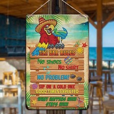 Funny Tiki Bar Rules Patio for Outside Tin Metal Signs Home D cor 8x12