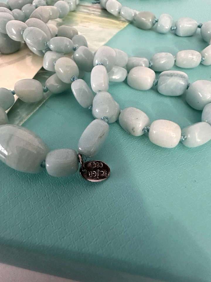 Collar largo apilable con cuentas de piedra azul SAJEN etiqueta de plata 925 firmado Foto 2 de 4