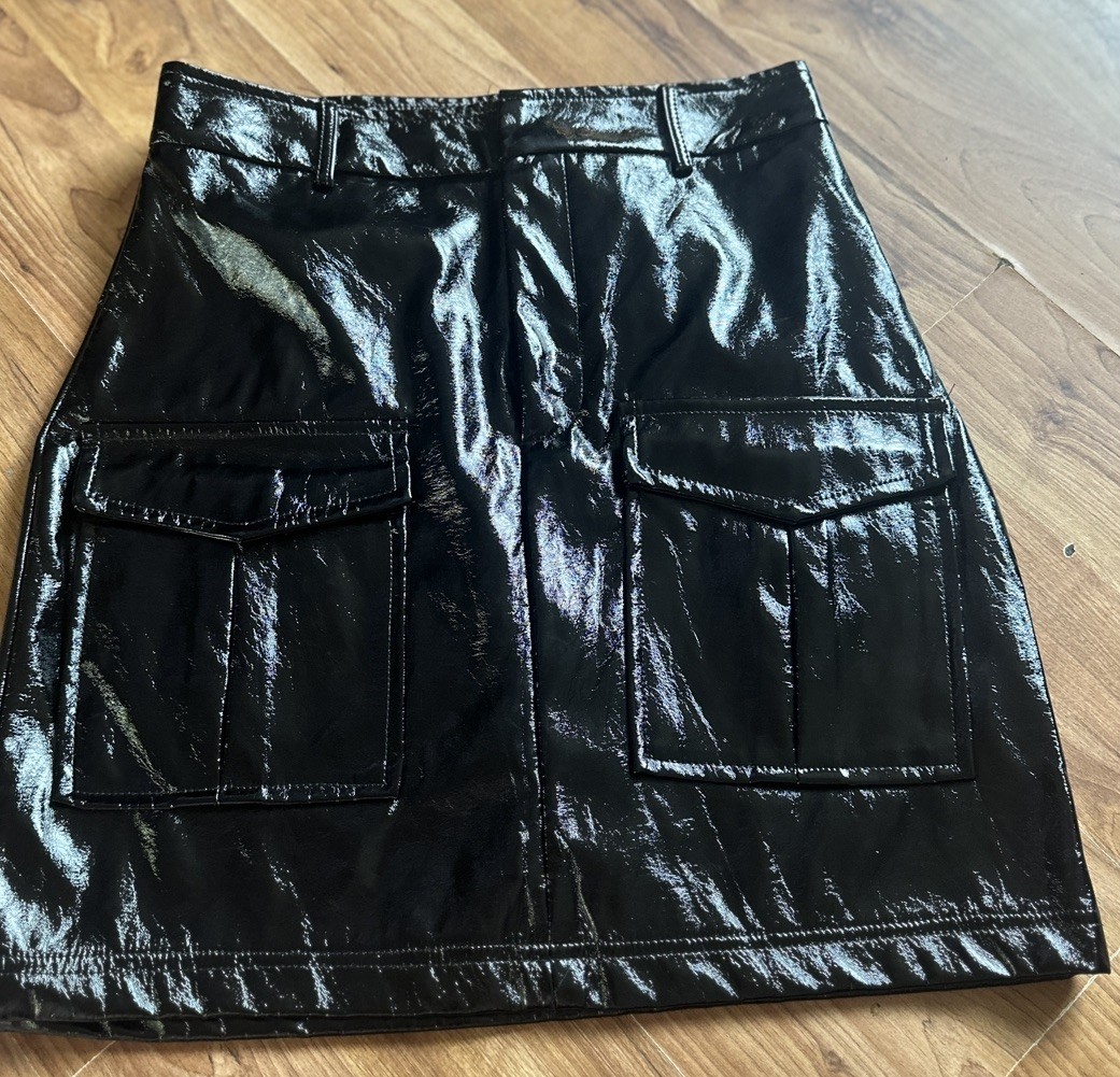 Ladies Size 8 Black Wet Look Shiny Mini Skirt From Boohoo Bnwot Pleather