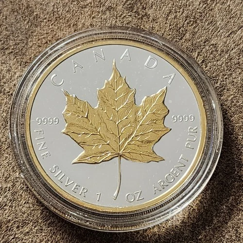 Rare 24k Gilded***2010 Canada Maple Leaf $5 Silver 1 oz Brilliant Uncirculated