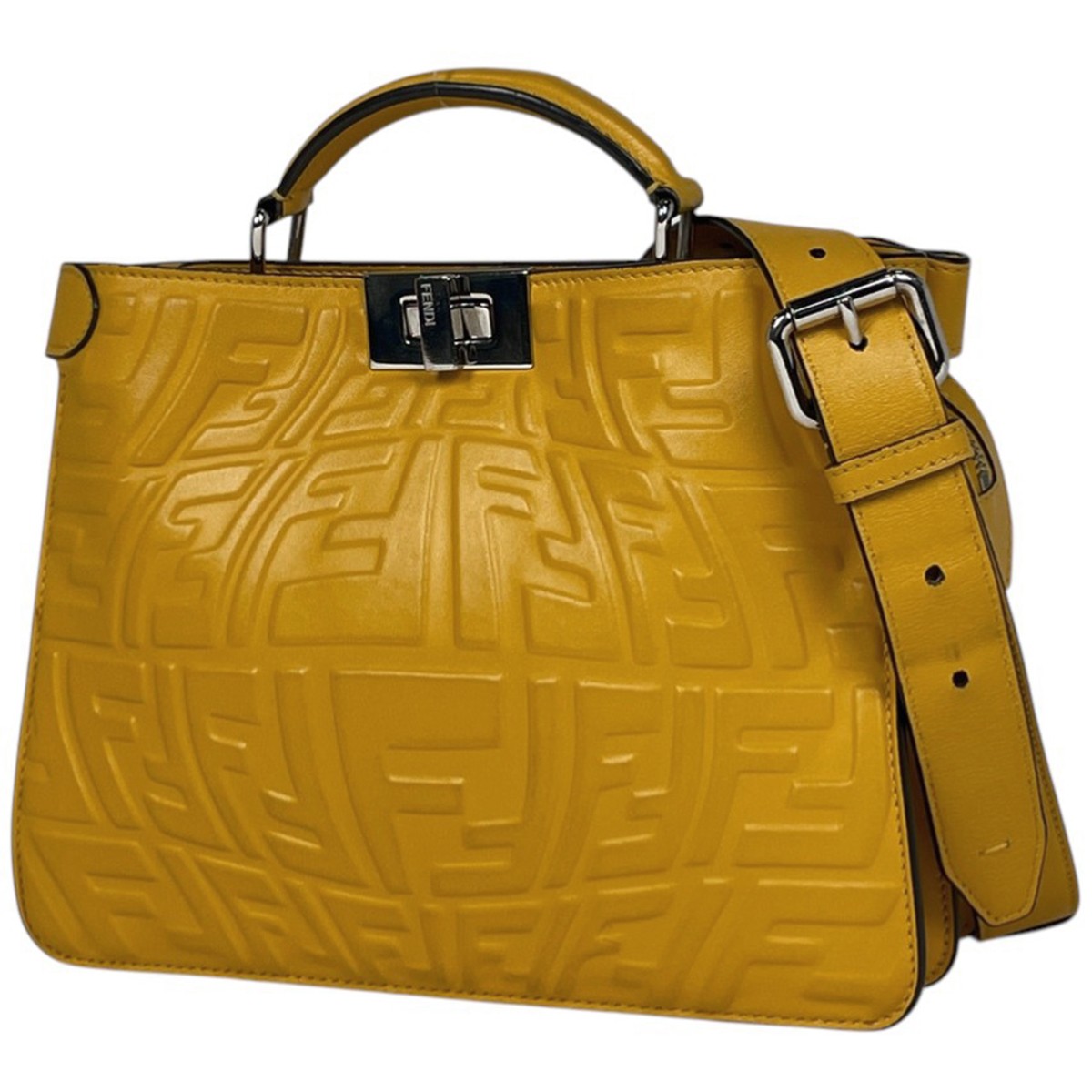 FENDI Peek-A-Boo Icy You Zucca 2WAY Shoulder Bag Hand Bag leather Yellow 7VA...