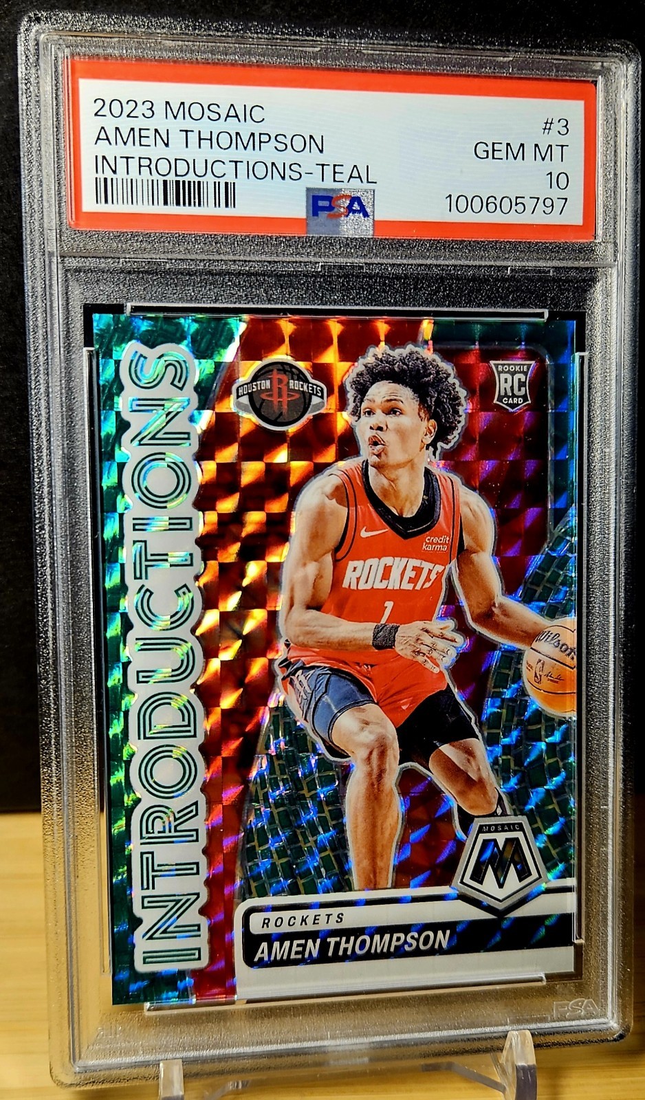2023 Amen Thompson Panini Mosaic Introductions Teal /75 PSA 10 Rookie RC Pop 1