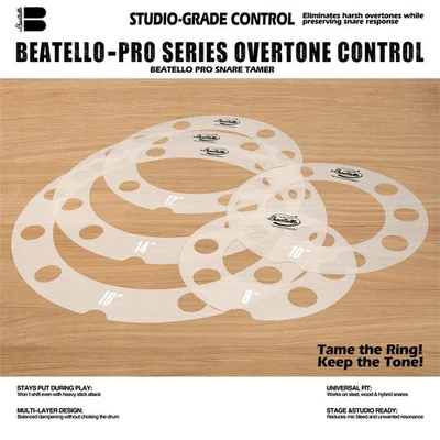 BEATELLO 5pcs Tone Control Rings Drumhead Mute Set 8''/10''/12''/14''/16''-Transparent