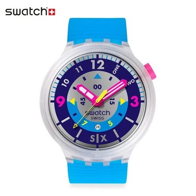 Swatch NEON HIELO Big Bold Oversize 90s Retro Inspired Blue Watch New SB01K400