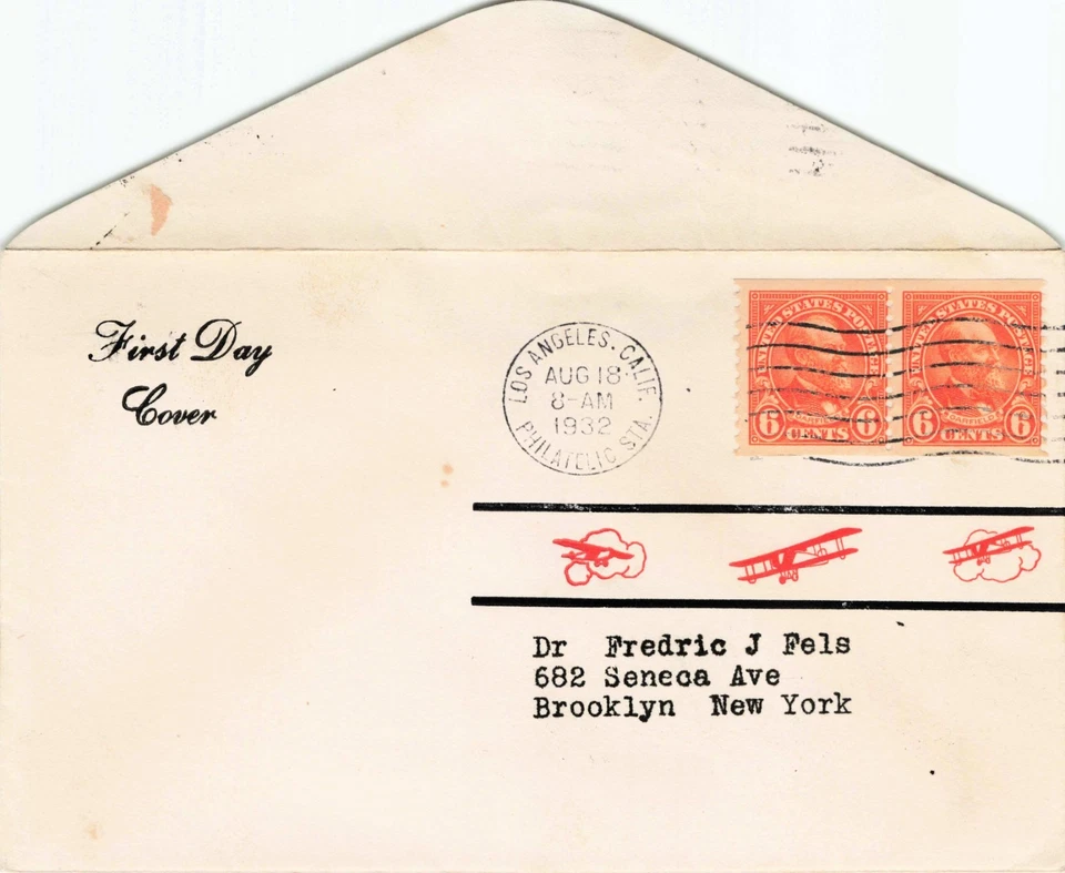 US COVER 1932 6¢ Scott #723 Garfield Coil Pair FDC– Fairway Elmer Nelson SCARCE - Image 4 of 4