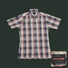70s Dagger Collar Plaid Button Up Shirt Mens Small Career Club Vintage Red Blue