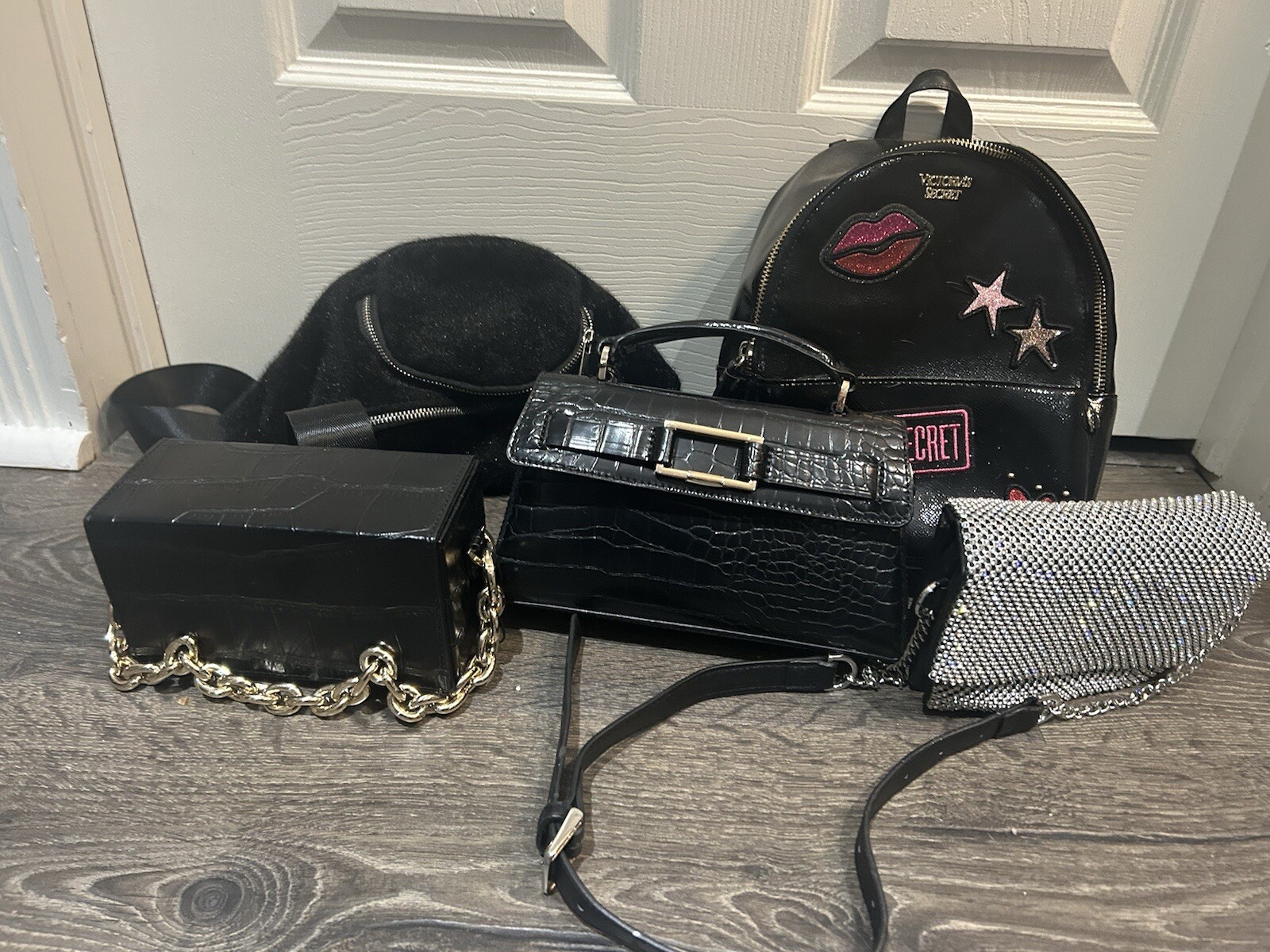 Handbag- 5pc Bundle- Zara, Victoria Secret Backpack,a Belt Bag And Evening Bag-image