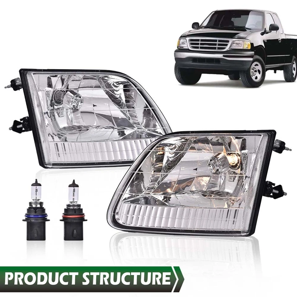 Pair Headlight Fit For 1997-2003 Ford F-150 1997-1999 F-250 1997-2002 Expedition - Image 2 of 4