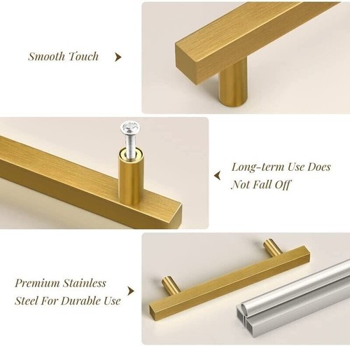 Gold Brushed Satin Brass Stainless Steel Bar Pulls Kitchen Cabinet Handles Knobs - Picture 5 of 12
