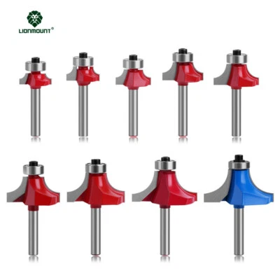 LIONMOUNT 1PC/9PCS Round Over Edge Profile Router Bit, 1/8 - 9/16 Radius, 1/4 Shank