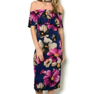 purple floral off the shoulder dress