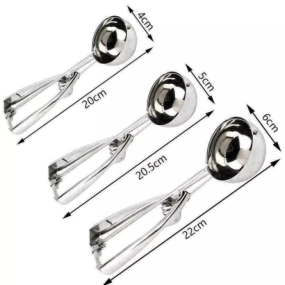 Ice Cream Scooper with Trigger Stainless Steel Mashed Potato Scoop 6cm/5cm/4cm - Image 2 of 4