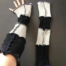 Handmade Arm Warmers Black Patchwork Gloves Gray Recycled Armwarmers Mens Y2k