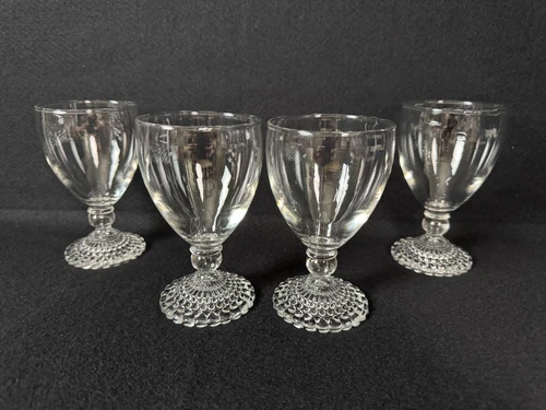 4 Anchor Hocking Boopie Bubble Foot Water Goblets 5 1/4" Clear Glass Vintage