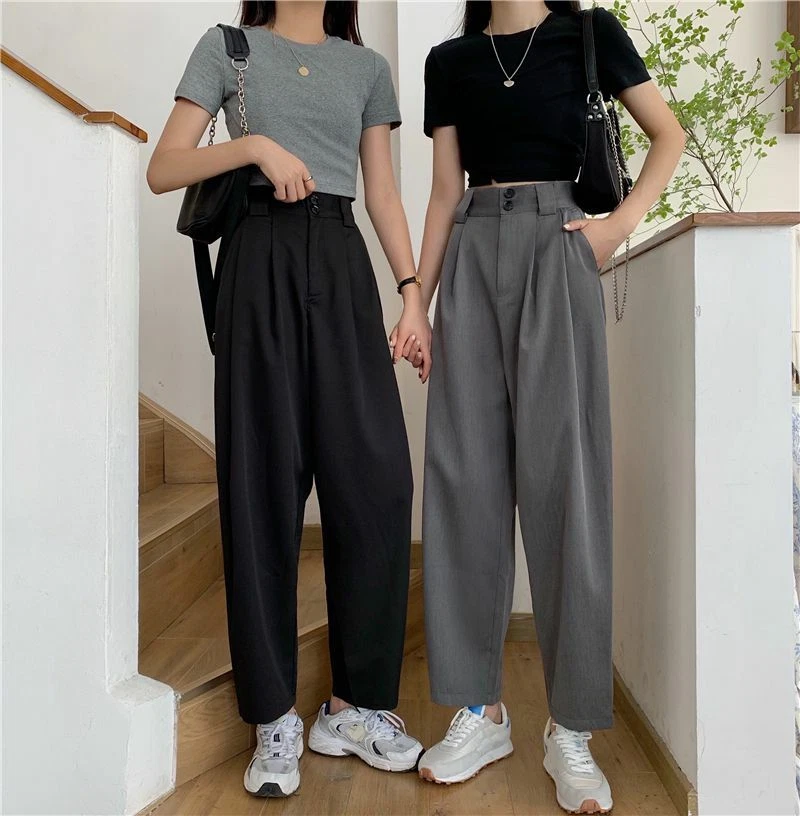 Solid Loose Straight Pants Fashion High-Waisted Soft Trousers