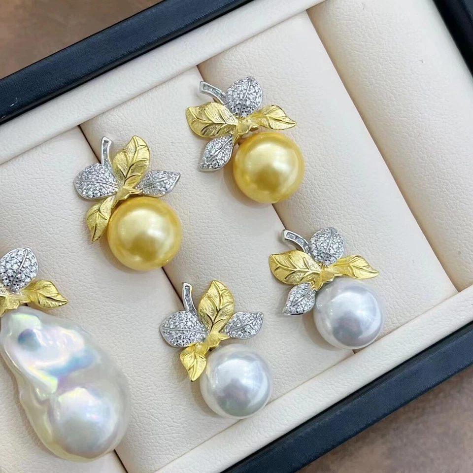 Nuevos pendientes de perlas naturales del Mar del Sur S925 plata pura AAAA10-11mm con estambres Foto 2 de 4