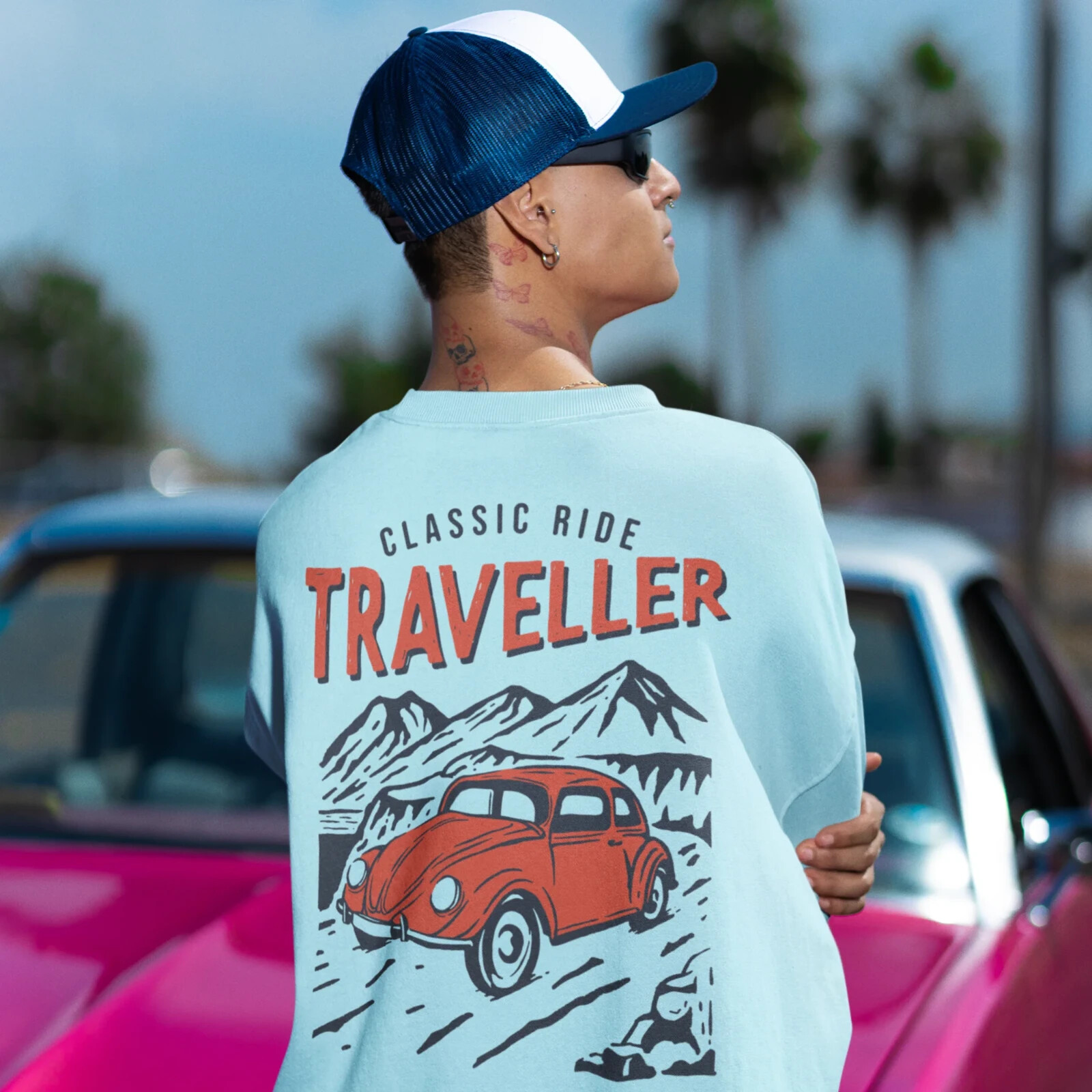 Back printed round neck oversized Sweatshirt for Men