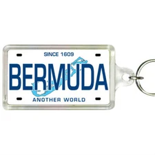 Bermuda Caribbean License Plate Acrylic Rectangular Souvenir Keychain 2.25"