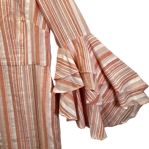 Maggy London Dress Womens Size 12 Peach White Striped Ruffle Bell Sleeves Lined - Picture 5 of 15