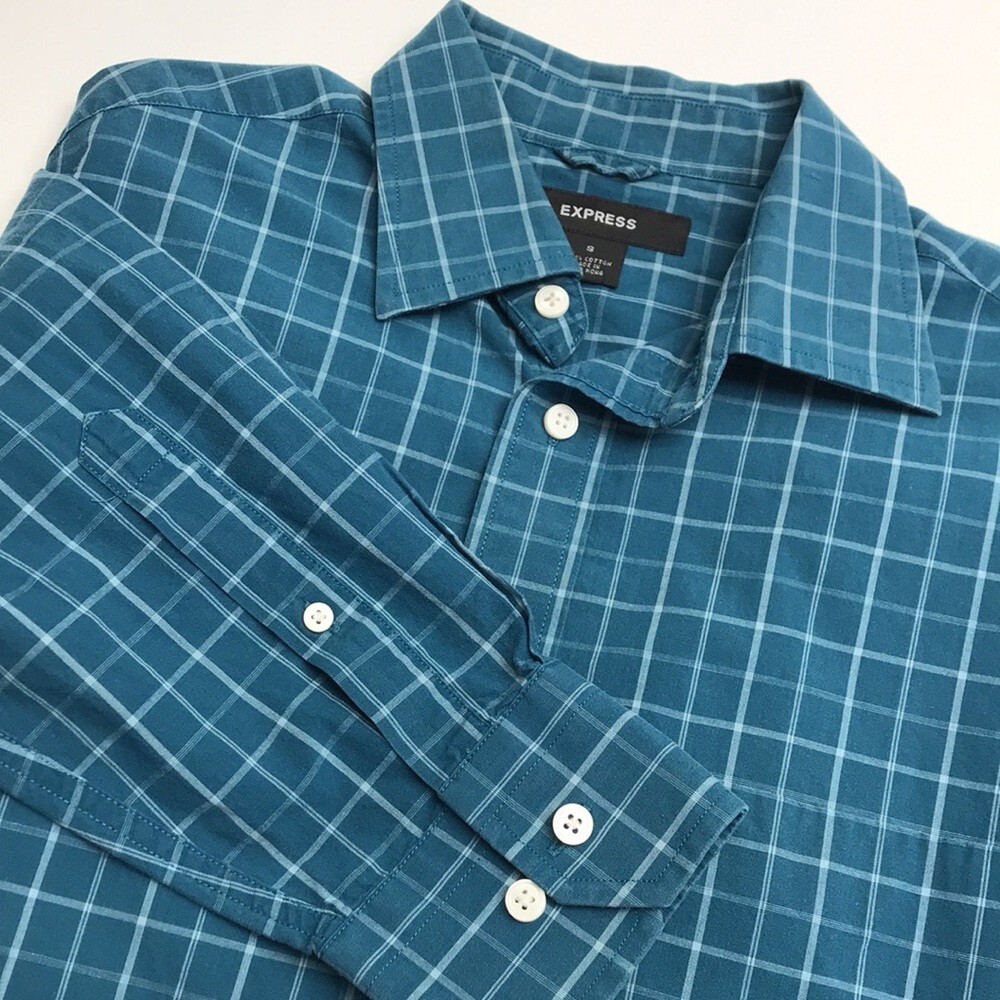 aqua blue mens dress shirt Big & Tall Performance Aqua / Blue Gingham Long Sleeve Right Hand Shooting Shirt in Aqua/Blue Gingham size XLT, Nylon by Kevin's Catalog