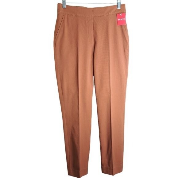 SPANX Womens On the Go Ankle Slim Straight Pants in Bronze Glow Size M