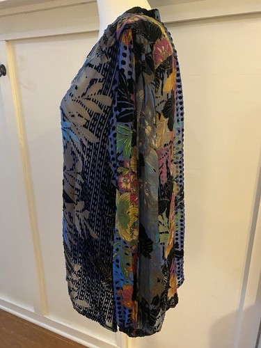 JOHNNY WAS Gr. S Small Lanai Burnout Samt Lydia Bluse blau geblümt
