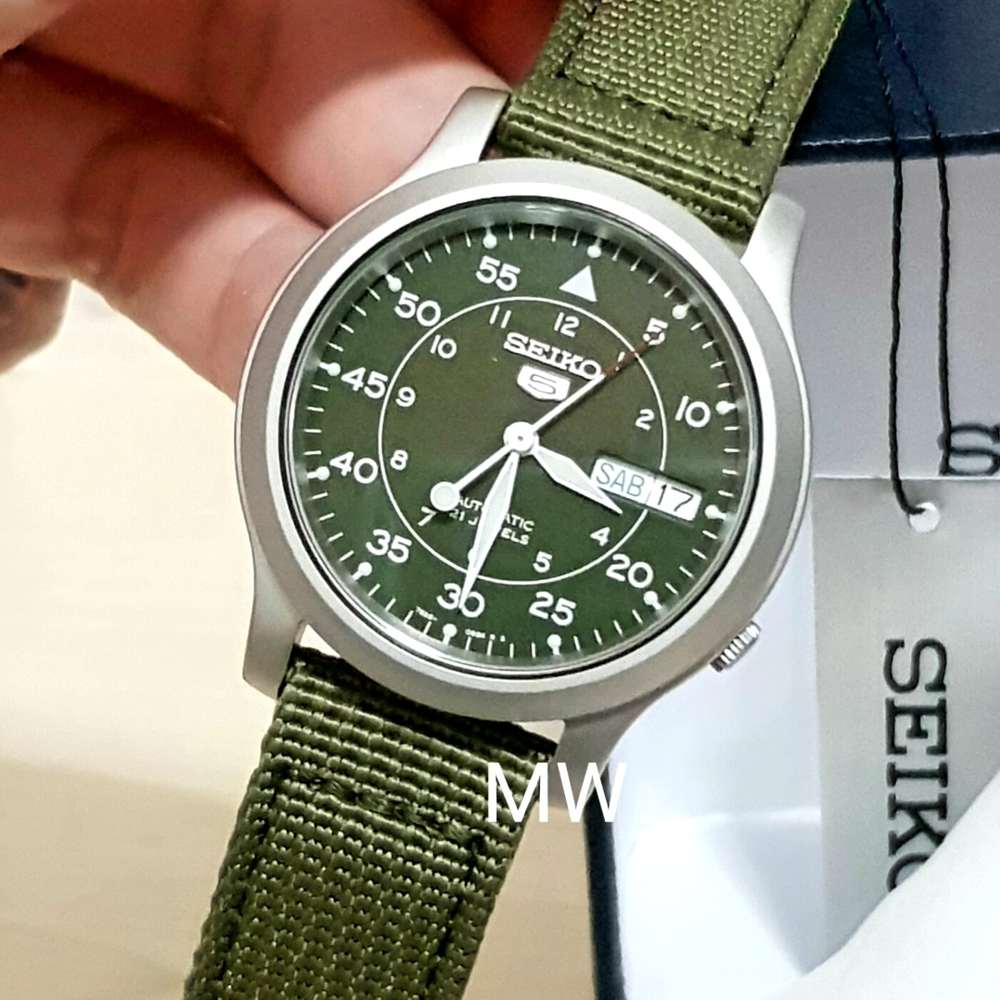 seiko 5 snk805k2 automatic 21 jewels green military nylon strap