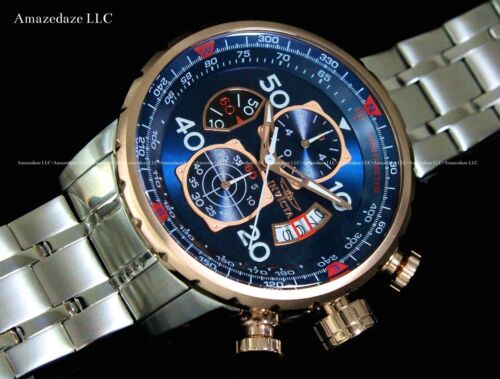 MONTRE CHRONOGRAPHE HOMME INVICTA CADRAN BLEU en acier inoxydable aviateur tachymètre NEUVE !! - Photo 1 sur 9