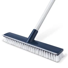 Floor Scrub Brush With 57" Long Handle 12" Wide Brush Head 2 In 1 Scrape And Bru
