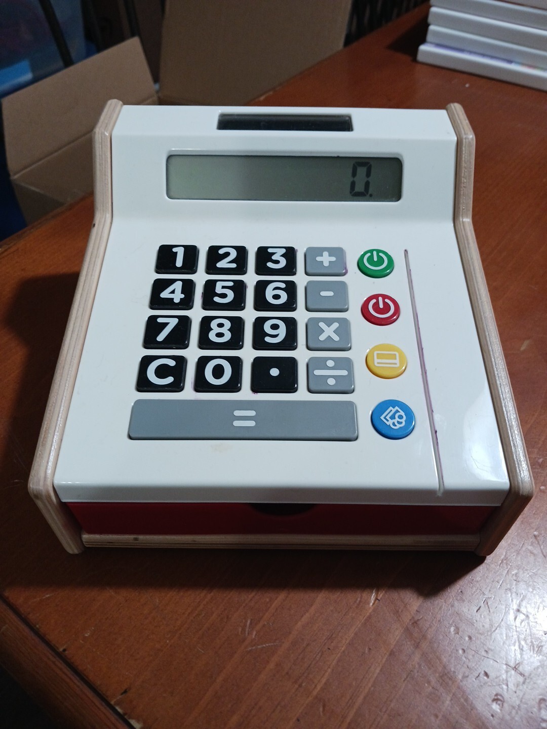 IKEA Toy Cash Register Wooden Solar Calculator Pretend Play Store Works No Money