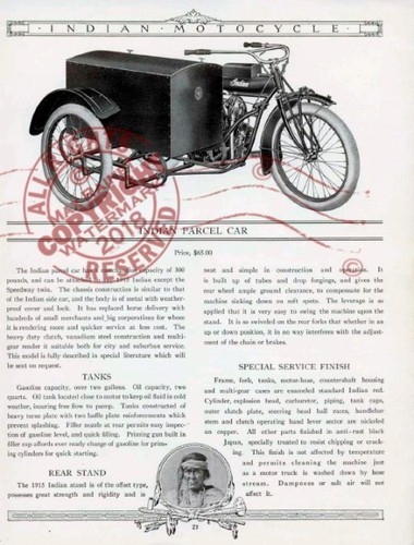 Hendee Mfr Co (1915) Indian Motorcycle Samples CATALOG bike models engine specs - Picture 10 of 24