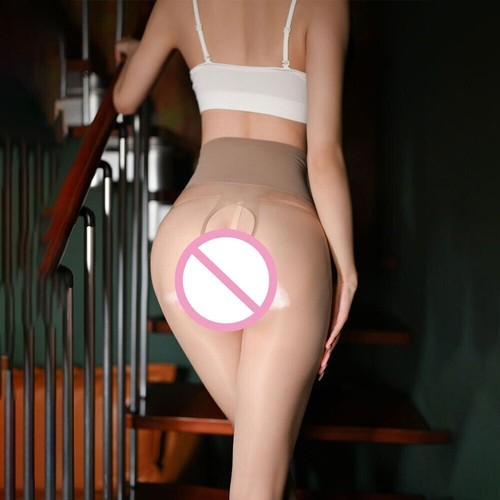 Women's Pantyhose High Waist Tights Glossy Hosiery Crotchless Lingerie Smooth - Picture 6 of 25
