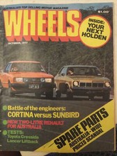 VINTAGE OCT 1977 'WHEELS MAGAZINE' MOTOR CAR CORTINA SUNBIRD RENAULT LANCER