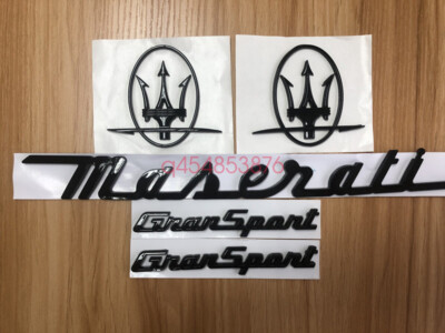 5PC SET Glossy Black Emblem GranSport For Maserati R & L Side Trunk  Badges/