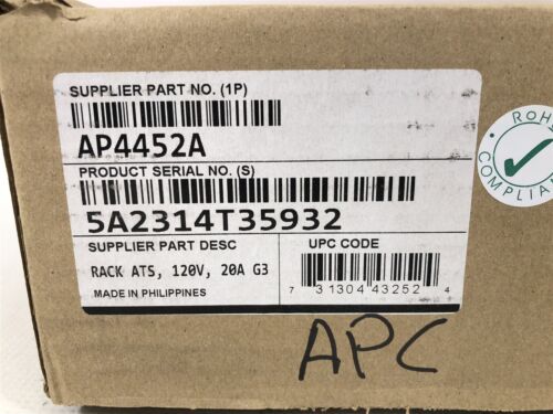Interrupteur de transfert automatique 120 V 20 A AP4452A pour rack pour netshelter boîte ouverte NEUF - Photo 2/5
