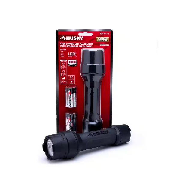 Husky 1000 Lumen LED Flashlight with Stainless Steel Core Batteries