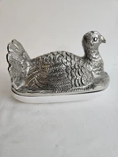 Metal Turkey Butter Dish 4 3/8"H x 4"W x 6 7/8"L Silver & White