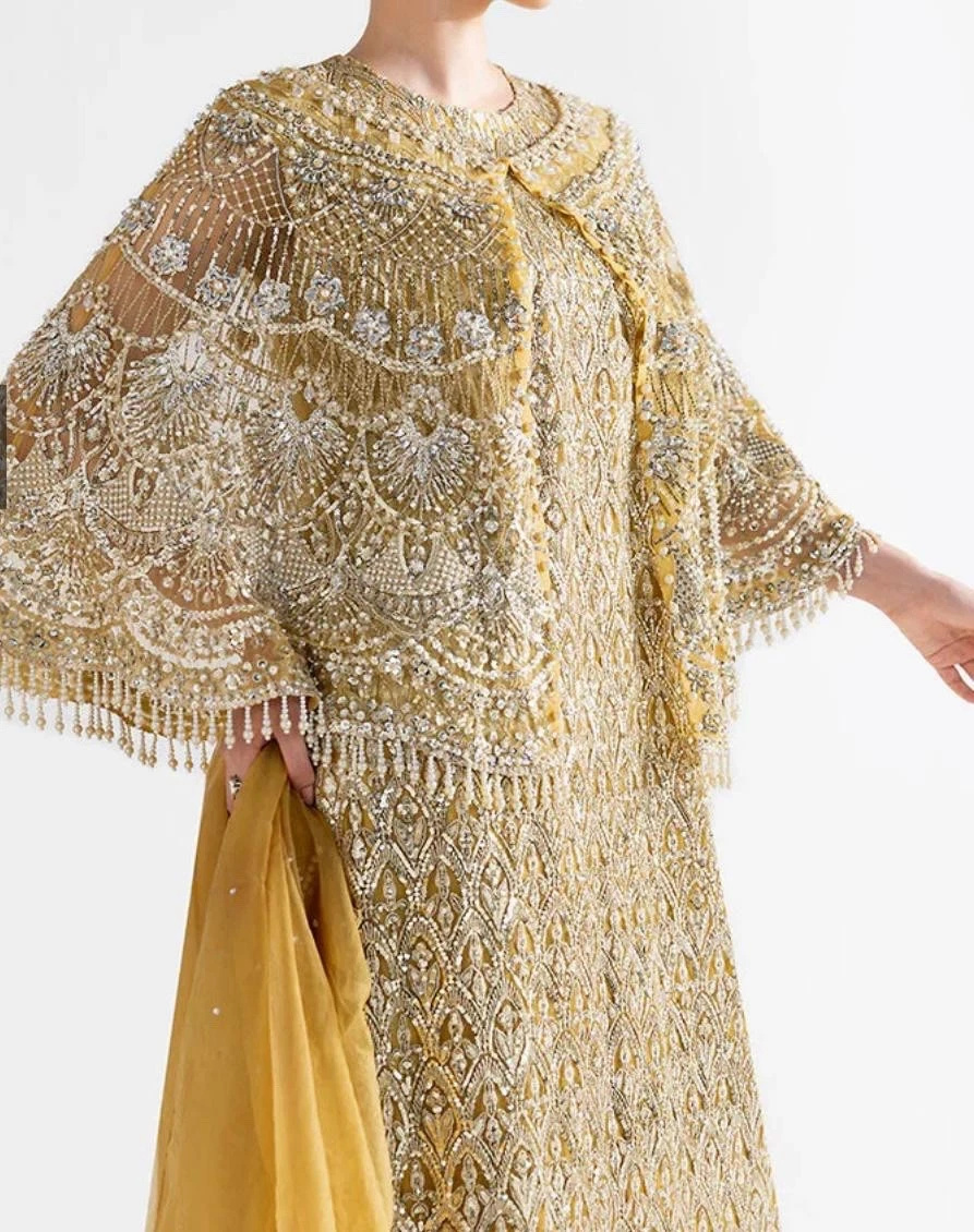 kleo one shoulder maxi dress - golden ochre Arezou-Antique Gold and Red Pakistani Wedding Dress main image 1