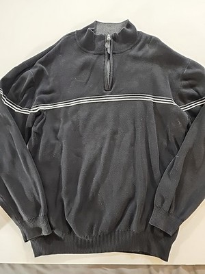 Method Knit Quarter Zip Pullover Sweater Black Mens Size XL Stripe
