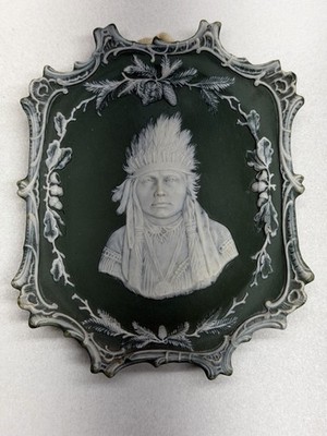Antique German Green Jasperware Native American Indian Chief