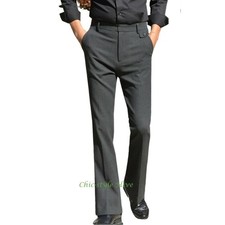 Men Flared Bell Bottom Dress Pants Stretch Smart Casual Formal Trousers Bootcut